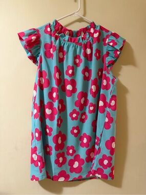 First Love Turquoise Top with Pink & White Floral Print